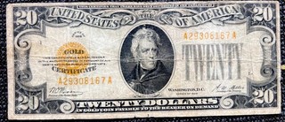 1928 $20 Gold Certificate VF Rate Note US Old Paper Money Auction