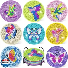 FOWSEEK 8 Pcs Butterfly Diamond Painting Coasters, Hummingbird Di
