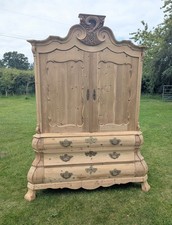 Huge 19thC stripped pine Dutch Linen press on bomb base Delivery Available 0341.