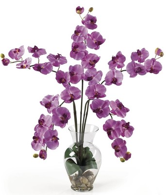 Nearly Natural 1106-MA Mauve Silk Orchid Arrangement Tall Glass Vase