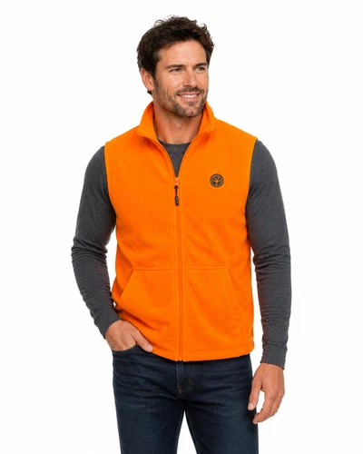 TrailCrest by Treel Mens High Vis Safety Fleece Blaze Orange Hunting Vest - product listing photo