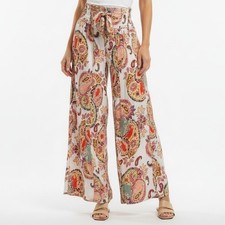 True Destinations Bohemian Paisley Wide Leg Palazzo Pants XS Resort Tropical
