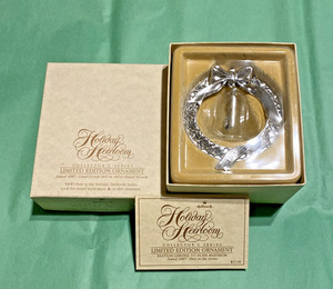 Hallmark Holiday Heirloom Ornament 1987 FIRST Lead Crystal Bell in Silver Wreath
