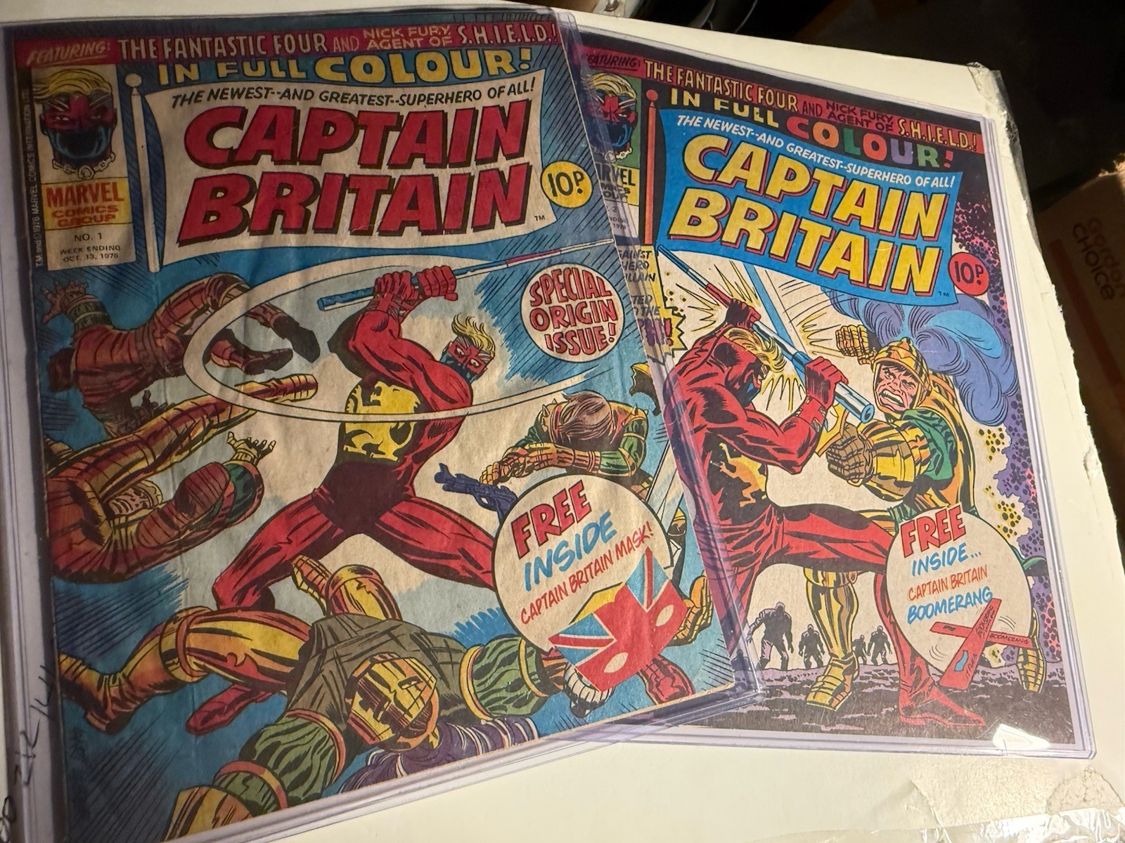 CAPTAIN BRITAIN -#1 AND #2 OCT. 1976 MARVEL U.K. - NO FREEBIES BUT VERY NICE!!