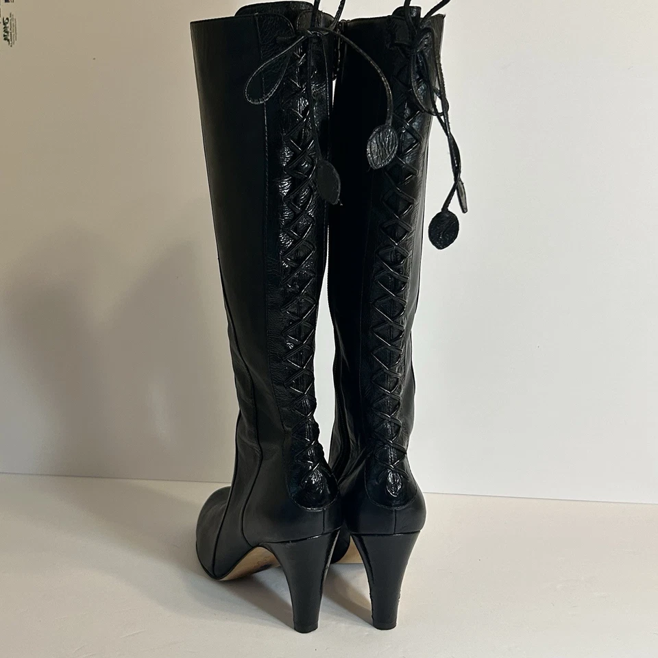 Botas de cuero suave hasta la rodilla Tayrn Rose negras con cremallera talla 7,5 Foto 4 de 4