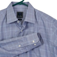 DAVID DONAHUE Trim Fit Men's Blue Plaid 100 Cotton Dress Shirt 16 32/33