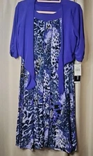 Perceptions NY Womens Sz Sm Purple Animal Print Dress W Half Sleeve Jacket Nwt