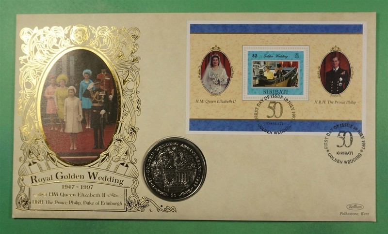DR WHO 1997 KIRIBATI FDC QEII WEDDING ANIV COIN MEDALLIC CACHET S/S LR61723