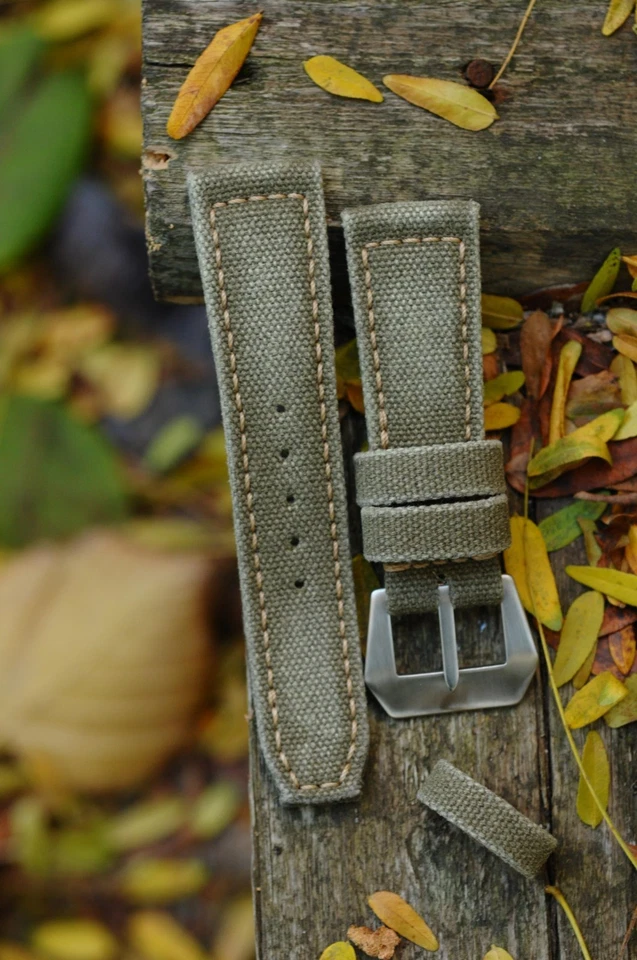 Correa de reloj de lona artesanal resistente de 26 mm verde oliva *listo para usar *pagado en EE. UU. Foto 4 de 4