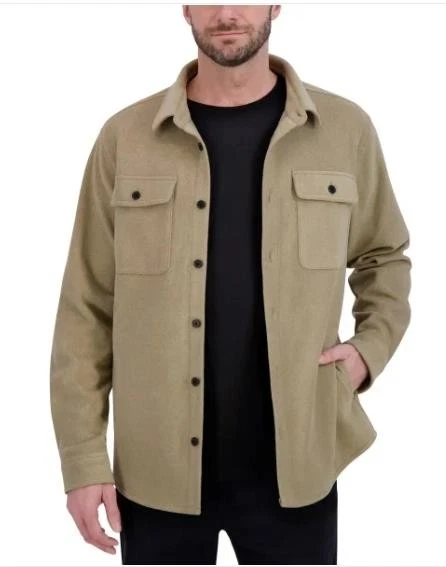 Kirkland Signature Mens Shirt Jacket Tan Shacket Pockets Stretch Heavyweight - Image 2 of 4