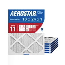 Aerostar 16x24x1 MERV 11 Pleated HVAC Furnace AC Air Filter - 6 Count