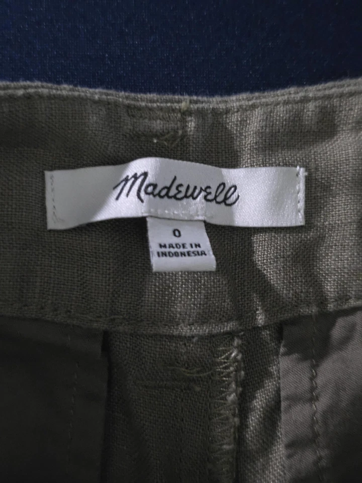 Calça Madewell Feminina 0 Verde The Harlow Perna Larga Linho Cintura Alta - Imagem 3 de 4