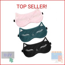 Cute Cat Silk Satin Eye Mask - 3Pcs Women's Blackout Blindfold with Elastic Stra