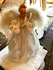 Christmas Angel Tree Topper Silver And White With Accents Blond Hair 12 Inches