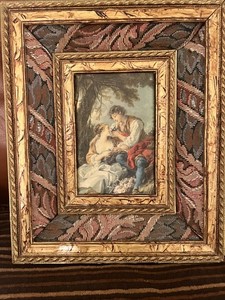 Antique La Cage F. Boucher 1763 Cloth Print Old Frame