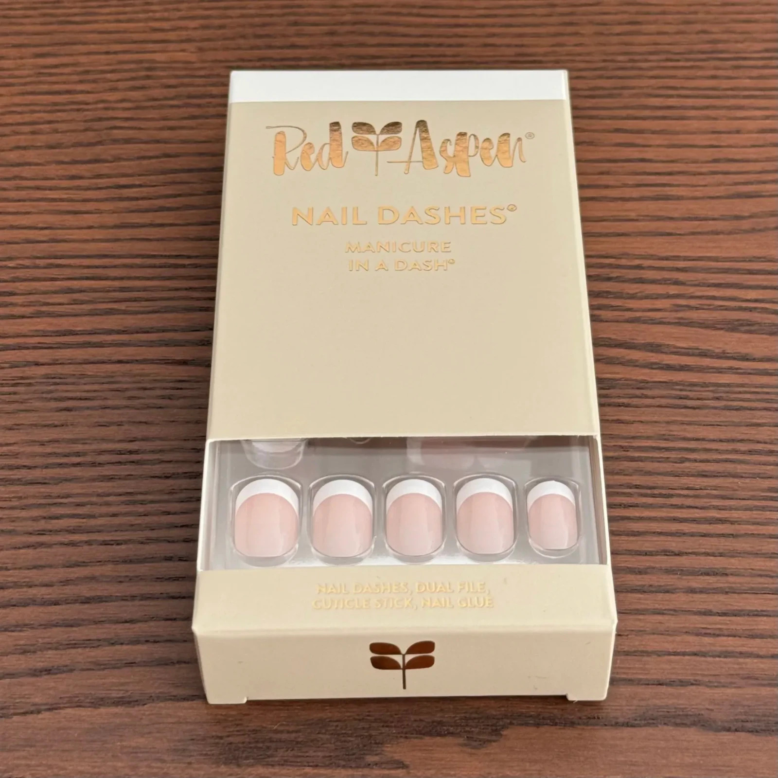 Red Aspen - Nail Dashes Press-On Nails (Nell's French Tip, Short Square)