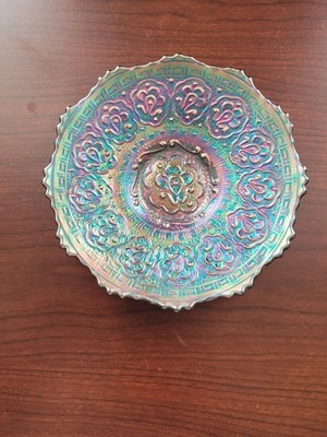 Super Blue Fenton Carnival Glass Small Persian Medallion Plate Plain Exterior
