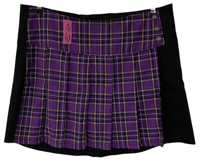 NWT Tripp NYC Purple Black Plaid Pleated Mini Skirt Goth Y2K Punk School  Girl 16