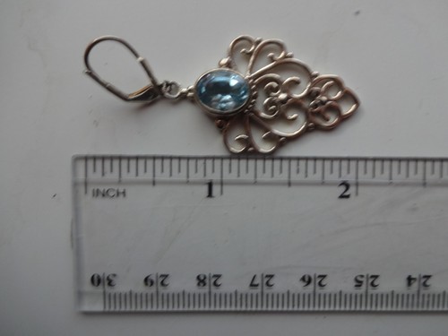 Pendientes colgantes de plata de ley 925 con flor floral de topacio azul D.S de diseñador de colección - Imagen 8 de 14