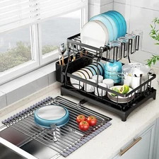 Kitchen Dish Cup Drying Rack Utensil Drainer Dryer Tray Cutlery Holder Organizer