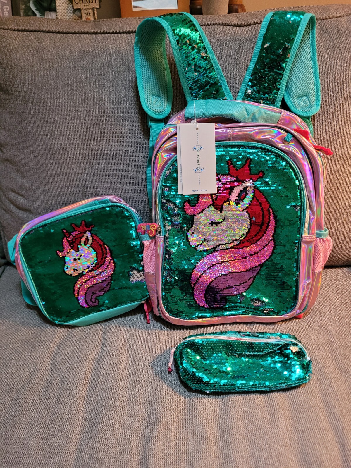 Girls Unicorn 3 Piece Backpack Lunchbag And Pencil Case Meetbelify Brand New
