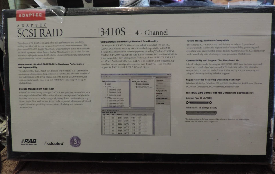 NEW Sealed Adapter SCSI RAID Card 3401S PCI Ultra160 2 Channel NEW NIB - Image 2 of 3