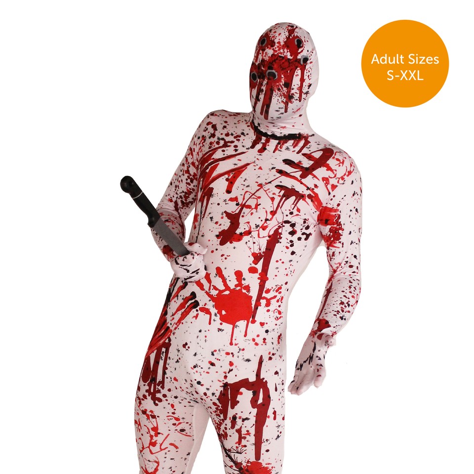 BLOODY SKIN SUIT HALLOWEEN COSTUME ADULTS OVERKILL BLOOD STAINED FANCY