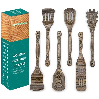 Kitchen Utensils Set Wooden Pakkawood Cooking Spoon Set Slotted Spatula Cookw...