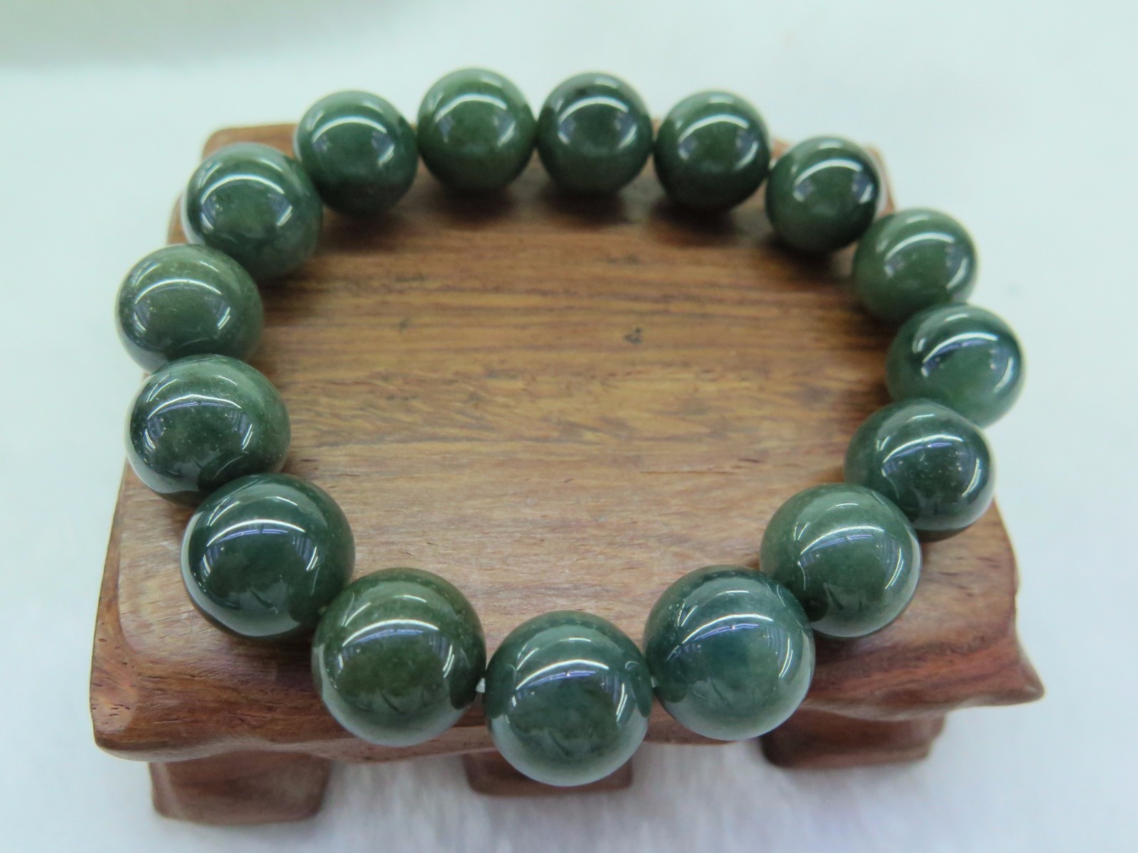 13mm 100% Natural A Grade Jade Jadeite Dark Green Smooth Bead Bracelet