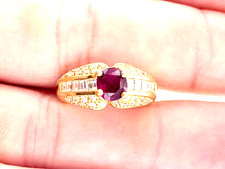 Fabulous Ruby Solitaire with Pave & Channel Set Diamonds Ring 18K Yellow Gold