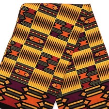 African fabric, Ankara fabric, Gold glitter kente print orange purple fabric