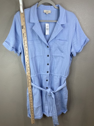 Loft Jumpsuit Women’s Blue Shorts One Piece Medium New Cottagecore 100% Cotton - Picture 6 of 9