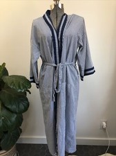 Vintage Robe Cotton Striped Belted Rca Blue White