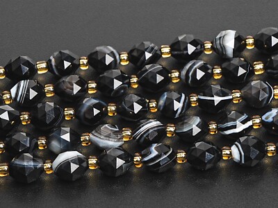 6MM Genuine Natural Black Striped Agate Beads AA Rondelle Faceted Loose Beads