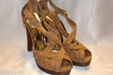 STUART WEITZMAN Cork Peep Toe Strappy Platform Stiletto Heel 10 M