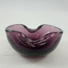 Vintage MCM Amethyst Murano Style Crimped Glass Bowl Or Ashtray, Hand blown