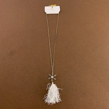 Charming Charlie Women's Silver Tone White Tassel Snowflake Necklace NWT