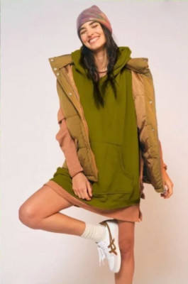 NWT $118 Free People Movement Far Away Tunic Hoodie Sweatshirt Pullover Green