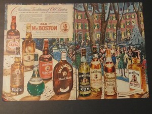 1942 OLD MR. BOSTON LIQUORS For Christmas Cheer vintage art print ad