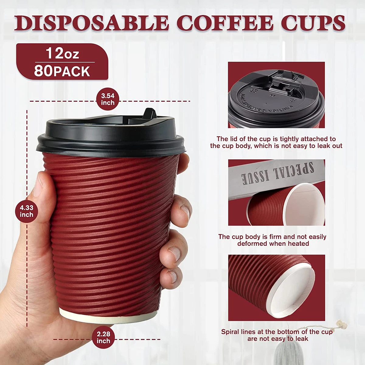 80 Pack 12 Oz Disposable Coffee Cups, Insulated Ripple Wall Paper Coffee  Cups, H