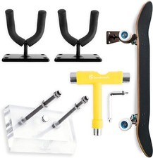 4 Item Pack Skateboard Wall Mount with T Skate Tool Accessory and Display Deck