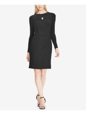 RALPH LAUREN Womens Black Sequin Yoke Jersey Keyhole Sheath Cocktail Dress Sz 8