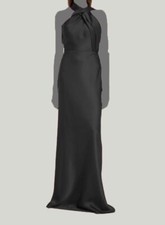 $2495 Jason Wu Women's Black Satin Halter Neck A Line Dress Size 0