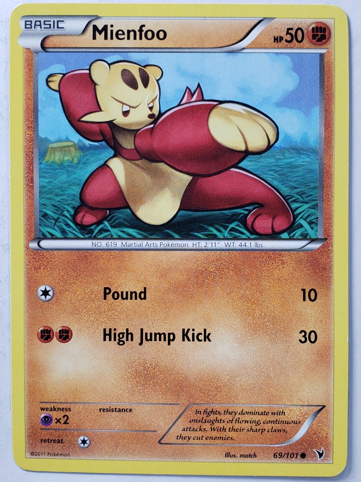 Mienfoo 69/101 LP / VLP - Noble Victories Pokemon Card $2 Combined Shipping