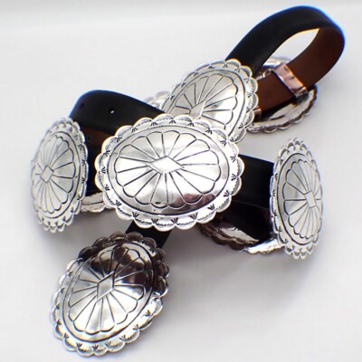 Navajo Large Concho Belt Silver and Leather | eBay display picture 1