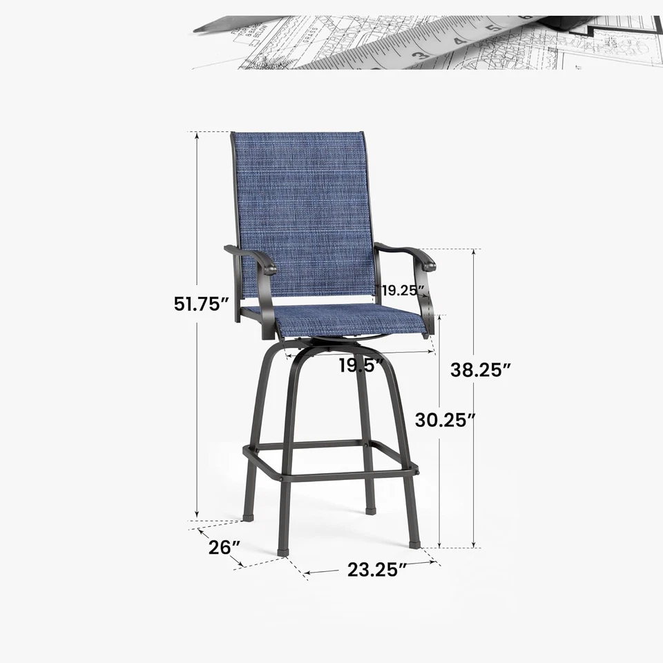 Juego de 2 taburetes de bar giratorios para patio al aire libre 360 rotación taburete de bar azul Foto 3 de 4