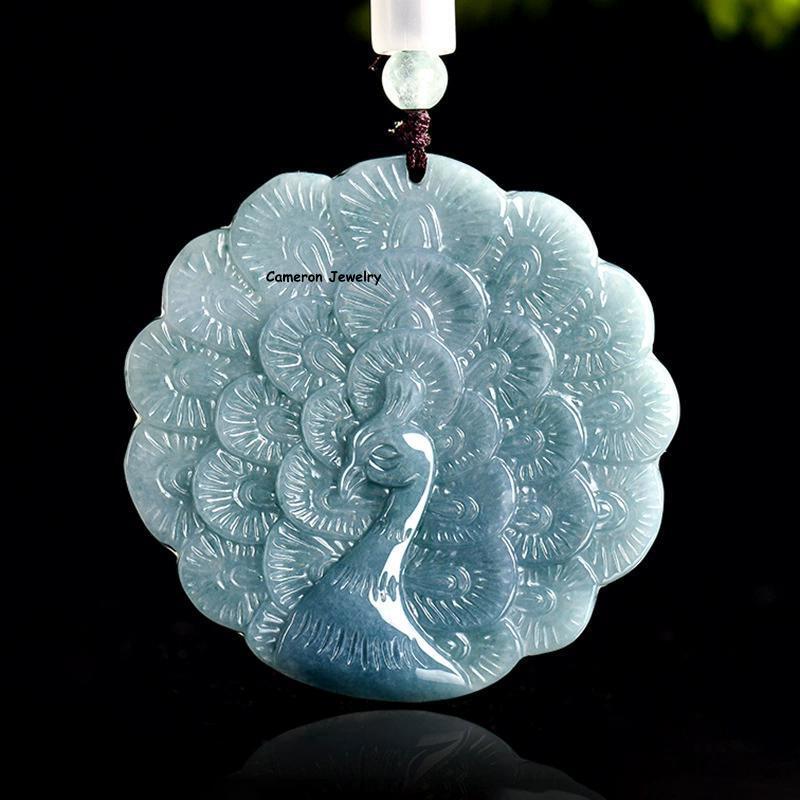 Real Grade A Natural Blue Jade Jadeite Women Lucky Peacock Pendant