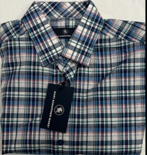 New Hart Schaffner Marx Men's Long Sleeve Shirt Blue Plaids Size L 21.00
