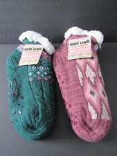 New MUK LUKS 2 Pairs Women's Short Cabin Socks S/M Shoe Sz 5-7 Non-Skid Slipper
