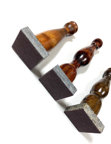 Vintage Set Candle Holders Wood Grain Pillars Marble Bases MCM Retro Decor - Picture 3 of 8